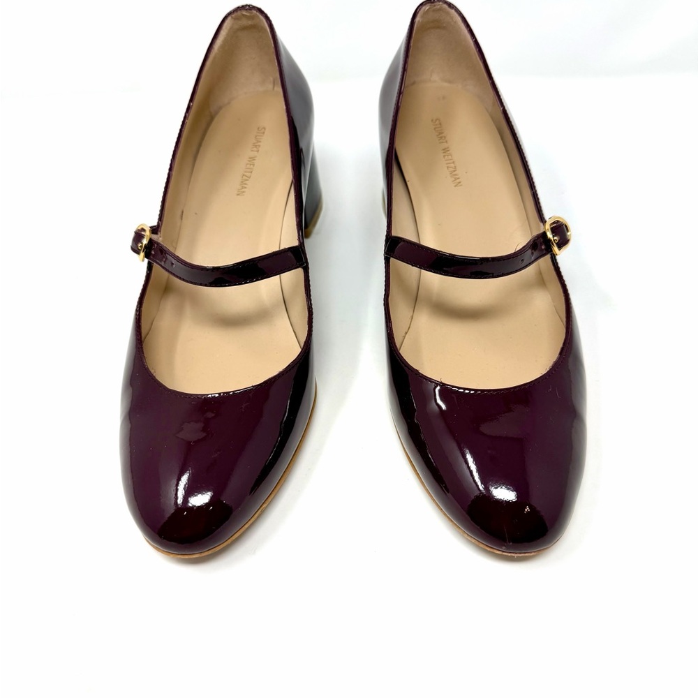 Stuart Weitzman Gabby 45 Patent Mary Jane Block Heels